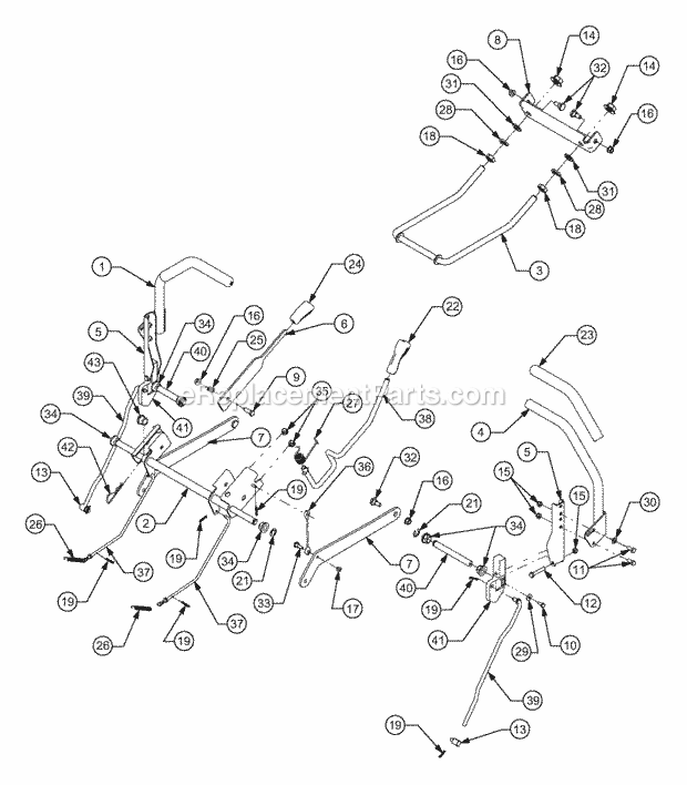 Controls And Deck Lift Diagram and Parts List for RZT17 17AA5A4G710, 17AA5A4G712 Cub Cadet Lawn Mower